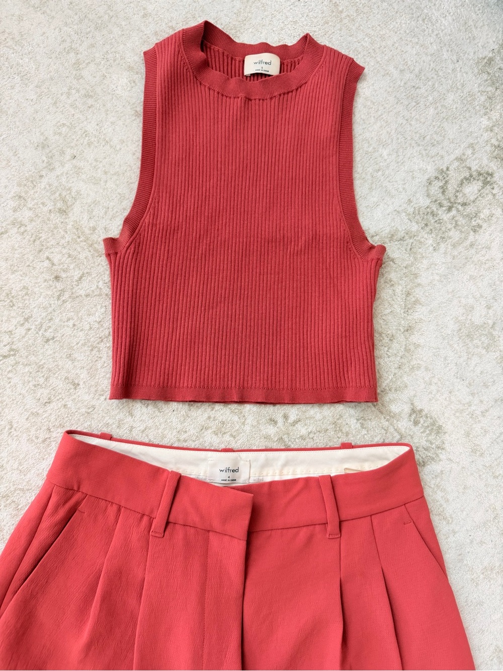 Wilfred Aritzia Ribbed Crop Tank and Crepette Pant in Rust